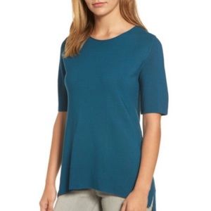 Eileen Fisher Tencel Lyocell Viscose Teal Short Sleeve Knit Top